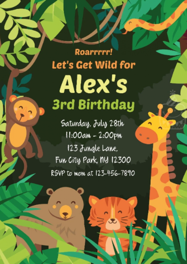 Desain undangan dengan tema hewan liar